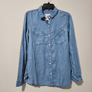 SO Perfectly Soft Perfect Shirt Womens Medium Light Wash Lyocell Chambray Blue